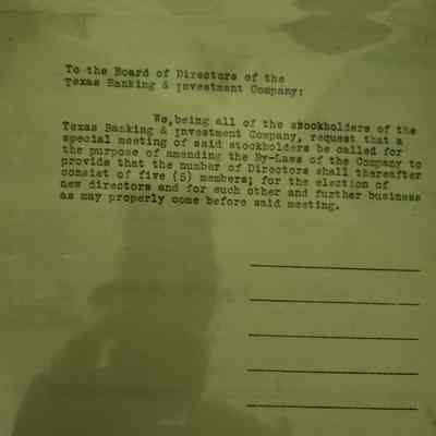 Letter to the Board of Directors of Texas Banking & Investment Co dated July 5, 1922