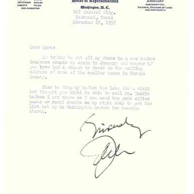 Letter to David Read from Jack Brooks November 26, 1956