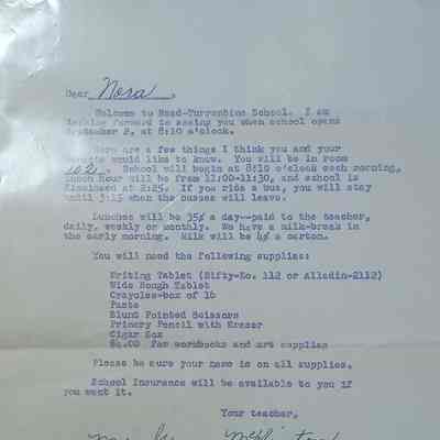 Letter from first grade school teacher at Read Turrentine approximately 1960 - 1965