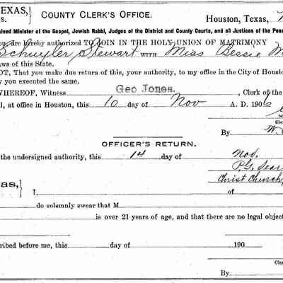 Marriage License of James Stewart and Bessie Kirby