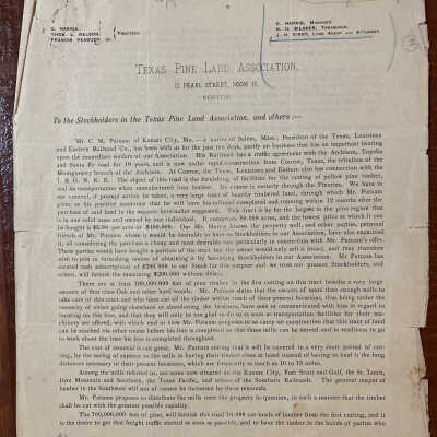 Texas Pine Land Association Circular to Stockholders