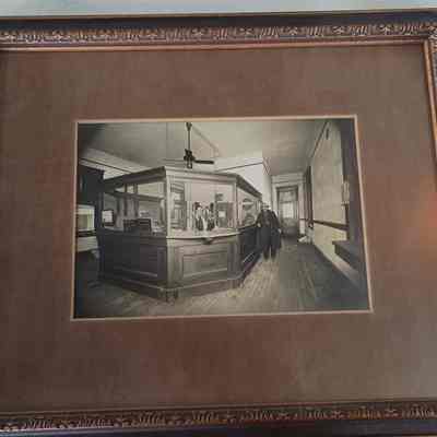 Framed photo of interior teller booth at Silsbee State Bank