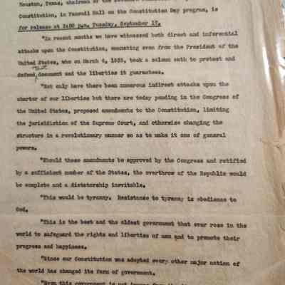 Excerpts of address by John H Kirby on September 17, 1936 in Faneuill Hall in Constitution Day Program