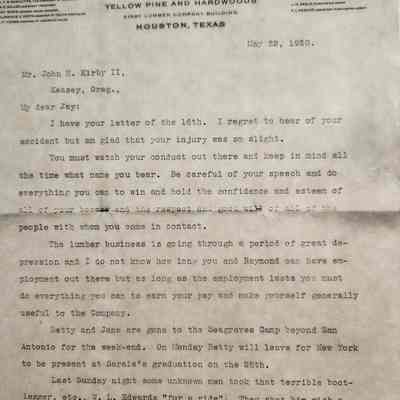 Letter to John H Kirby II (Jay) from John Henry Kirby dated May 22, 1930