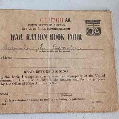 War Ration Book Four issued to Bennie S. Bonnier