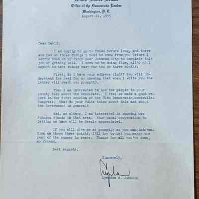 Letter to David Read from Lyndon B Johnson dated August 21, 1955