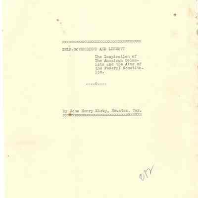 Book Draft by John Henry Kirby "Self-Government and Liberty"
