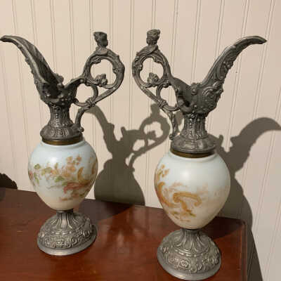 Pair of Fostoria Victorian Hand-painted Glass