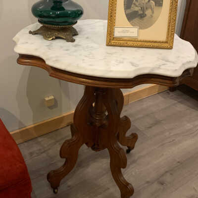 Victorian Scalloped Eastlake Marble Top Side Table