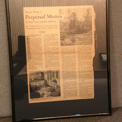 Framed newspaper article: Nearest Thing to Perpetual Motion