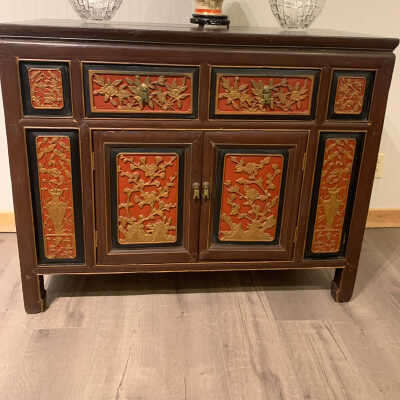 Victorian Carved & Painted Walnut Sideboard