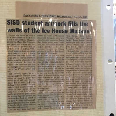 News article: SISD student artwork fills the walls of the Ice House Museum, March 9, 2005