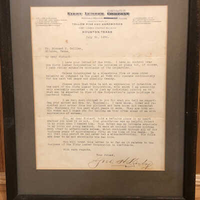 Framed letter: Addressed to Richard W. Collier