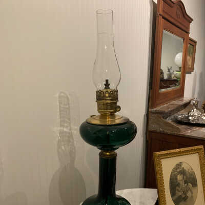 Victorian Green Blown Glass Oil Lamp