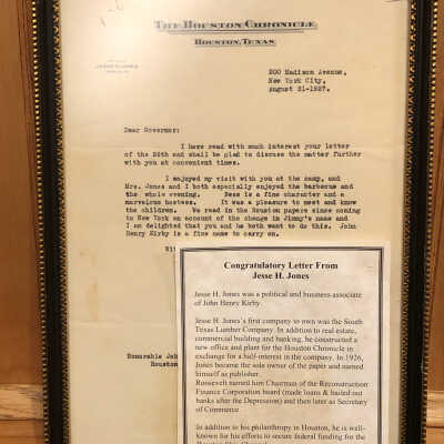 Framed letter: addressed to the Governor