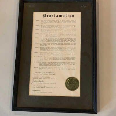 Framed Edna McKinney Denson Proclamation