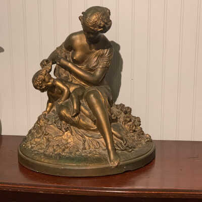1863 Signed “Cherub & Mother” Plaster Cast Sculpture