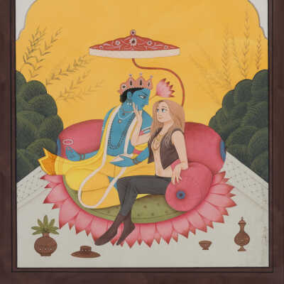 Untitled (Radha and Krishna on Lotus boat)
