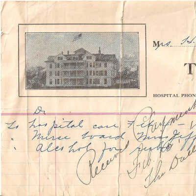 Hospital Receipt, The Dalles Hospital