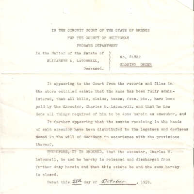 Probate for Elizabeth Latourell (Deceased)