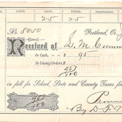 Tax Receipt, 1888-1889, Latourell