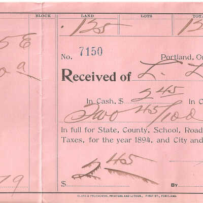 Tax Receipt, 1894-1895, Latourell