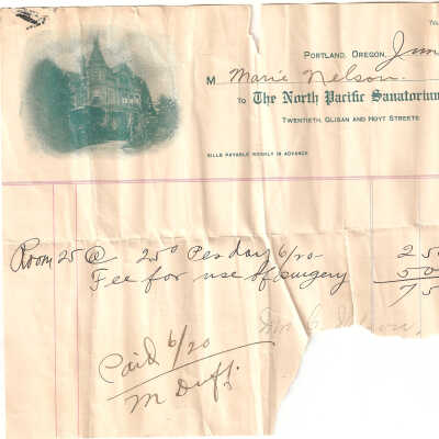 Receipt, The North Parifir Sanatorium