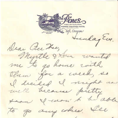 Letter, To Mrs Chas Latourell From Alice.