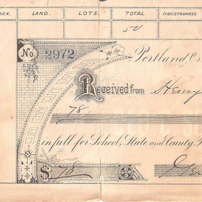 Tax Receipt, 1883-1884, Latourell