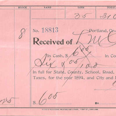 Tax Receipt, 1894-1895, Latourell