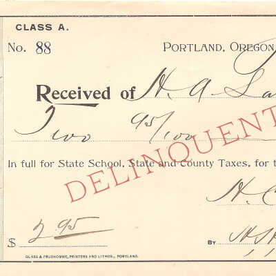 Tax Receipt, 1897-1898, Latourell