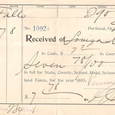 Tax Receipt, 1893-1894, Latourell