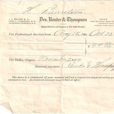 Receipt, The Dalles Hospital Medical Directors