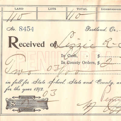 Tax Receipt, 1892-1893, Latourell
