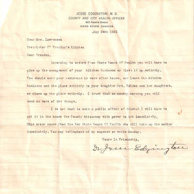 Letter From Dr Edgington to Mrs Lawrenson