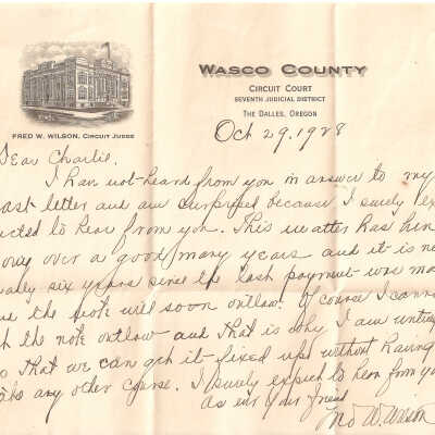 Letter to Charles Nelson from W. Wilson