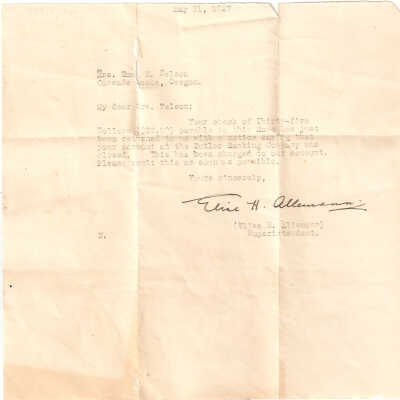 Letter, Payment to Emma Nelson