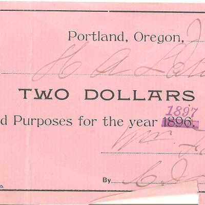 Tax Receipt, 1897, Latourell