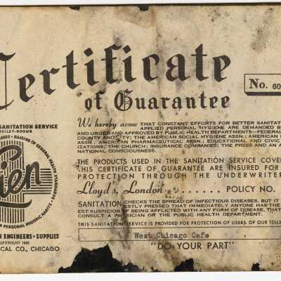 Certificate, West Chicago Cafe