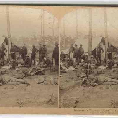 p – “Roosevelt’s “Rough Riders” in camp, Tampa, USA”