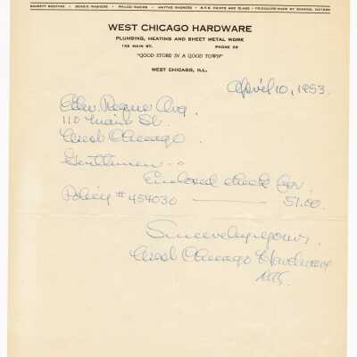 Receipt, West Chicago Hardware