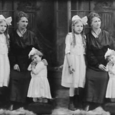 Double Photo of Woman with Two Daughters