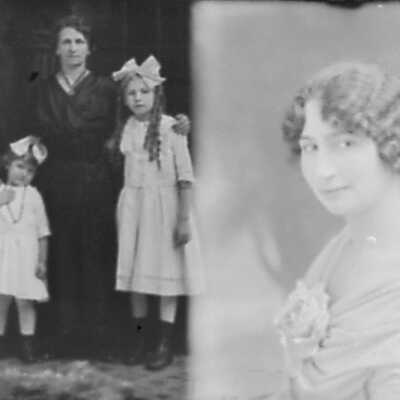 Double Photo of Womand with Daughters and Woman in Evening Dress
