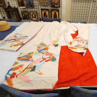 Furisode or Uchikake kimono with cranes