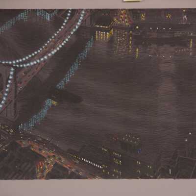 Brooklyn Bridge Reflected, Night