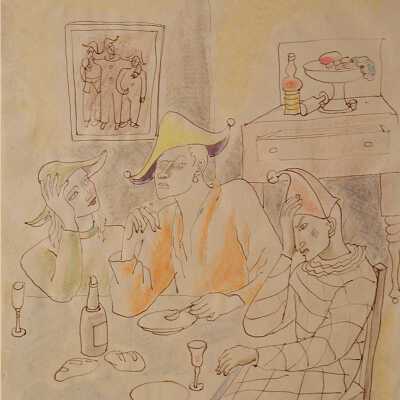 Muyer y Nine con Arlequin (Woman and Nine with Harlequin)