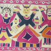 The Holy Trinity, Brahma the Creator (center), Vishnu the Preserver (right) and Mahesh the Destroyer with Snakes (left)