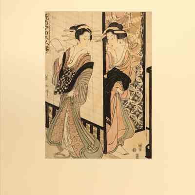 Two Courtesans by a shōji door 障子のそばに立つ二人の美人,