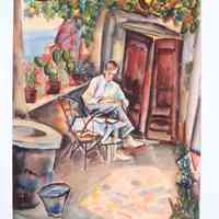 Man on a Patio (verso) Pencil Sketch of a Man (recto)
