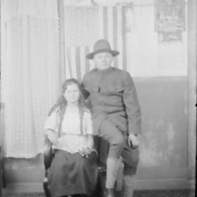 WWI Soldier with Girl (Daughter/Sister?)